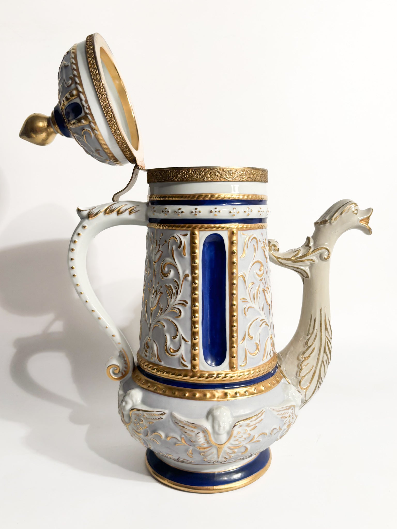 Teapot in Capodimonte Porcelain, Bronze and Fine 1800 Zecchino Gold