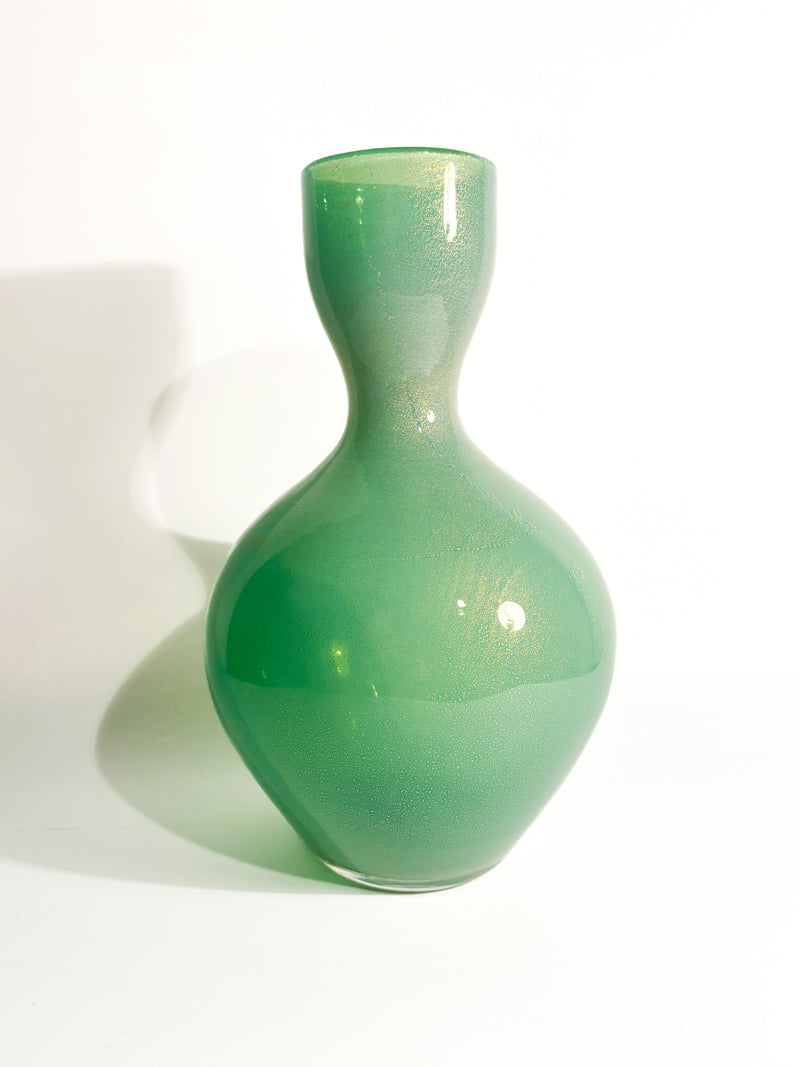 Vaso in Vetro di Murano Verde con Foglia D'Oro di Archimede Seguso Anni 50