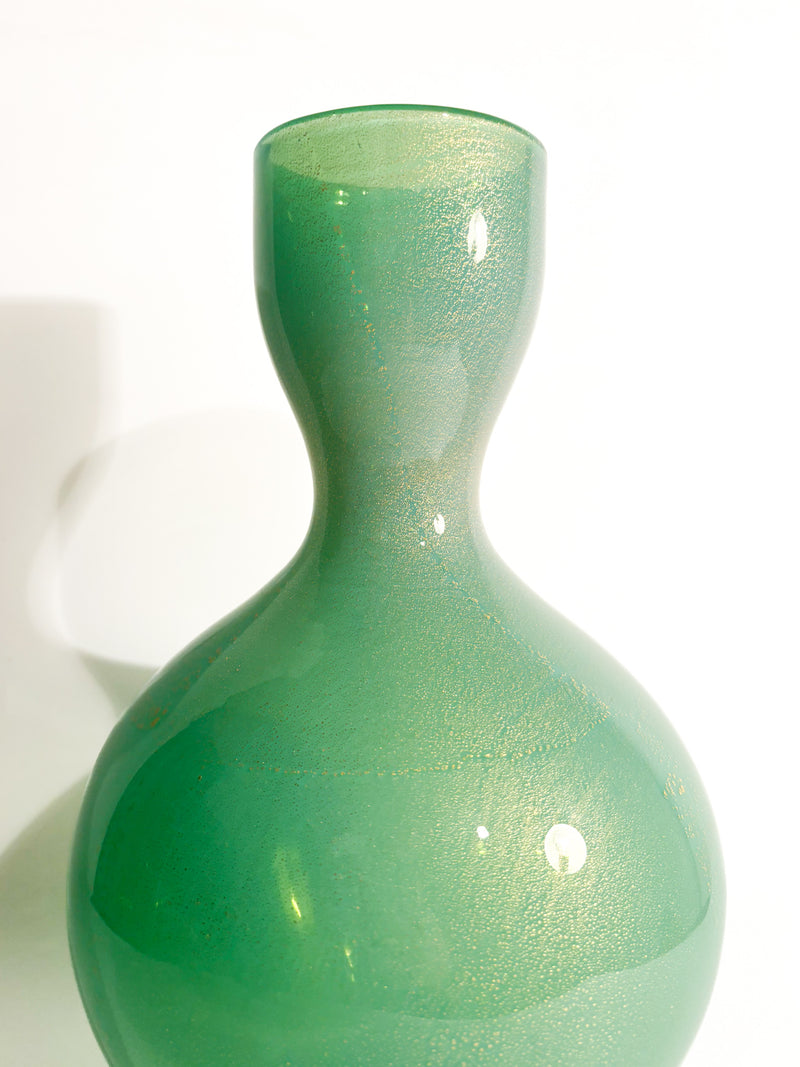 Vaso in Vetro di Murano Verde con Foglia D'Oro di Archimede Seguso Anni 50