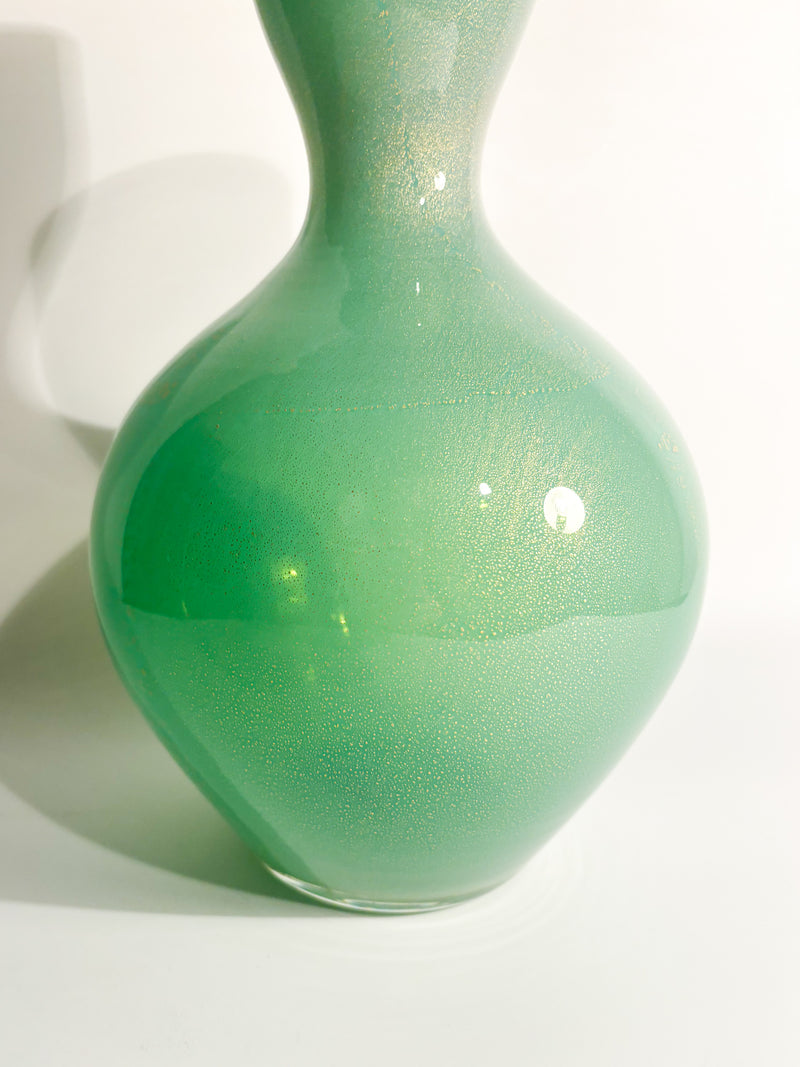 Green Murano Glass Vase with Gold Leaf by Archimede Seguso, 1950s