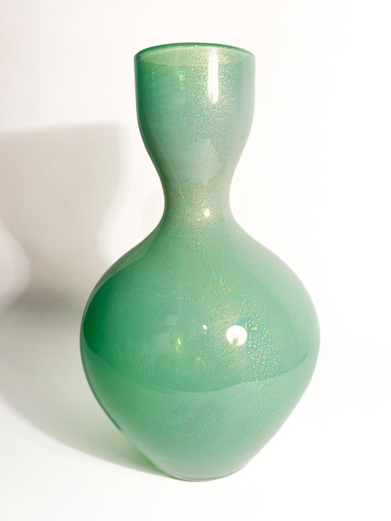 Vaso in Vetro di Murano Verde con Foglia D'Oro di Archimede Seguso Anni 50