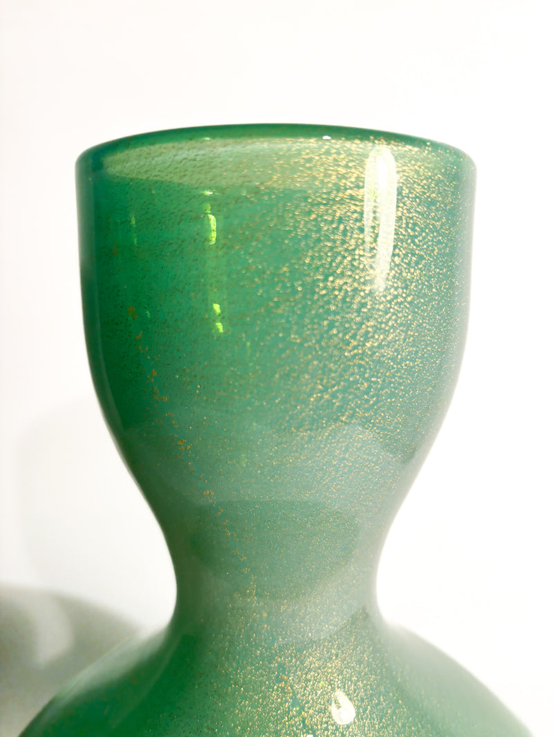 Vaso in Vetro di Murano Verde con Foglia D'Oro di Archimede Seguso Anni 50