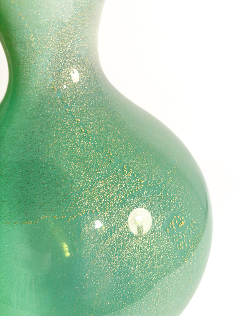 Vaso in Vetro di Murano Verde con Foglia D'Oro di Archimede Seguso Anni 50