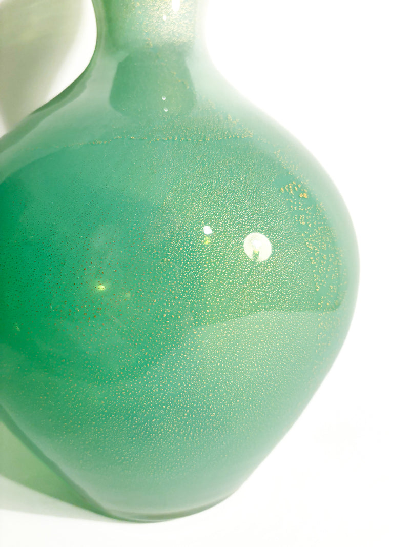 Green Murano Glass Vase with Gold Leaf by Archimede Seguso, 1950s