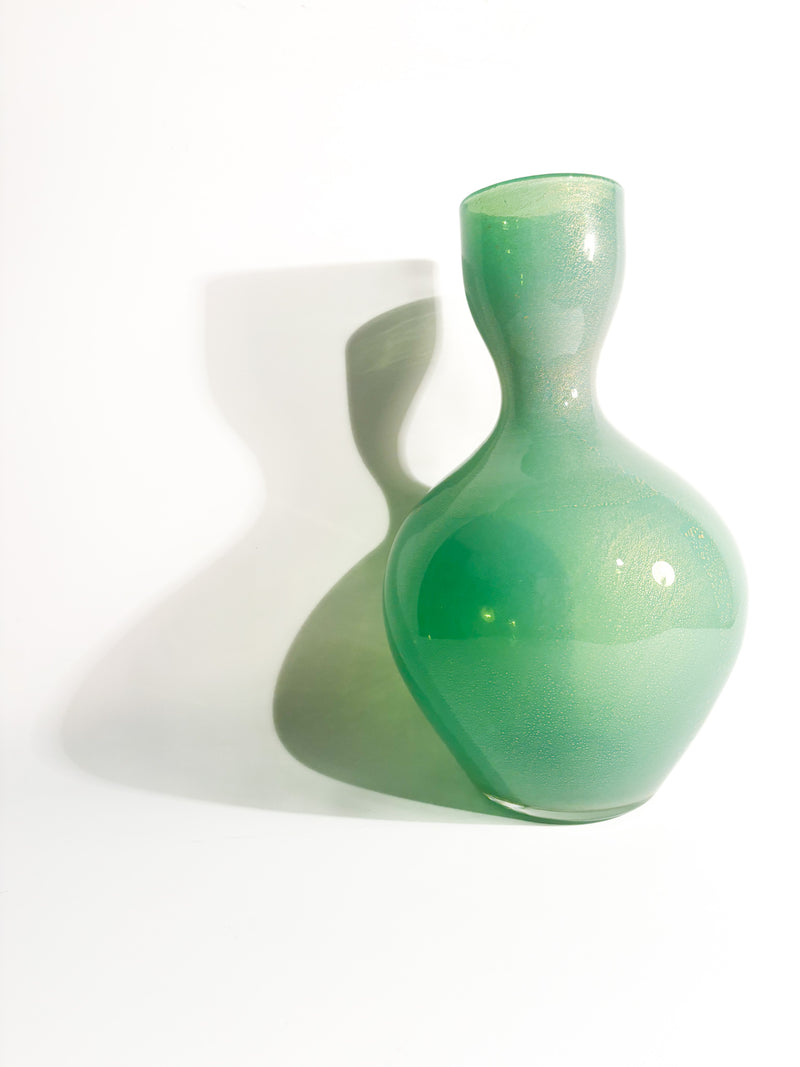 Vaso in Vetro di Murano Verde con Foglia D'Oro di Archimede Seguso Anni 50