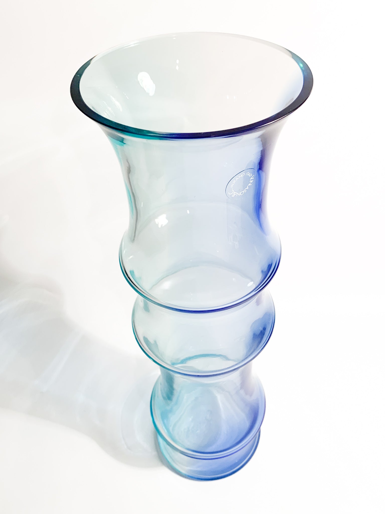 Vaso in Vetro di Murano Azzurro e Blu di Nason Bamboo Anni 80