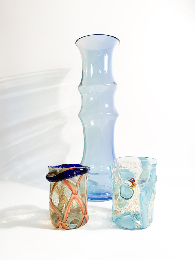 Vaso in Vetro di Murano Azzurro e Blu di Nason Bamboo Anni 80