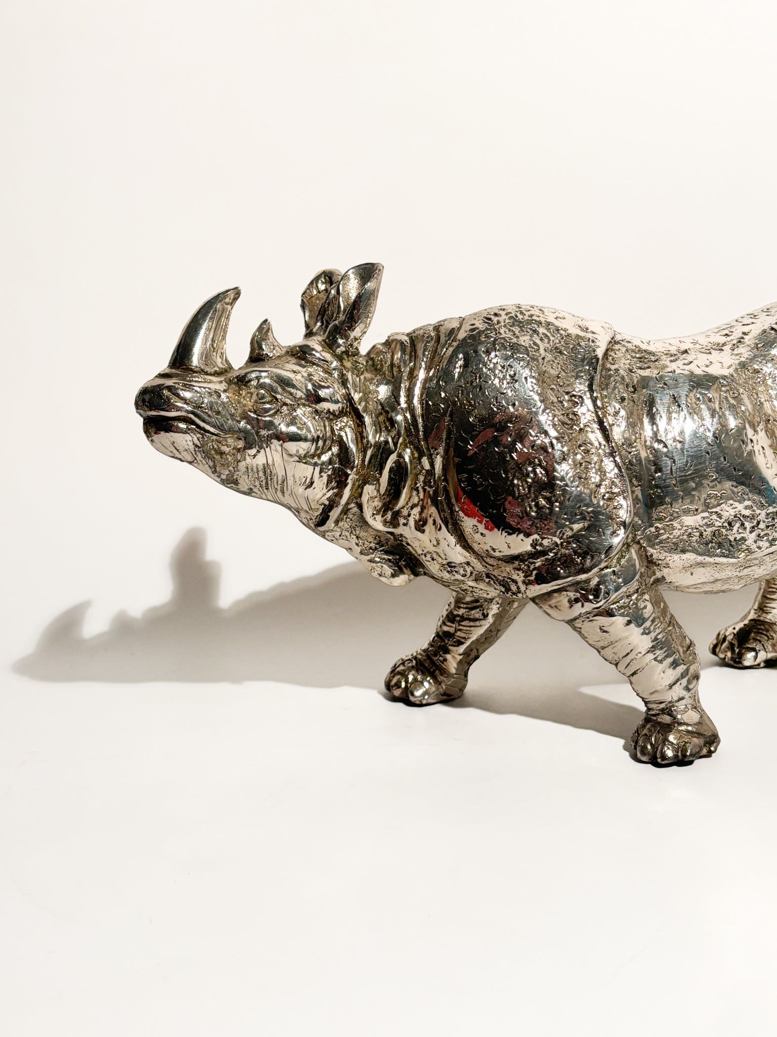Silvered Metal Rhinoceros Sculpture 80s