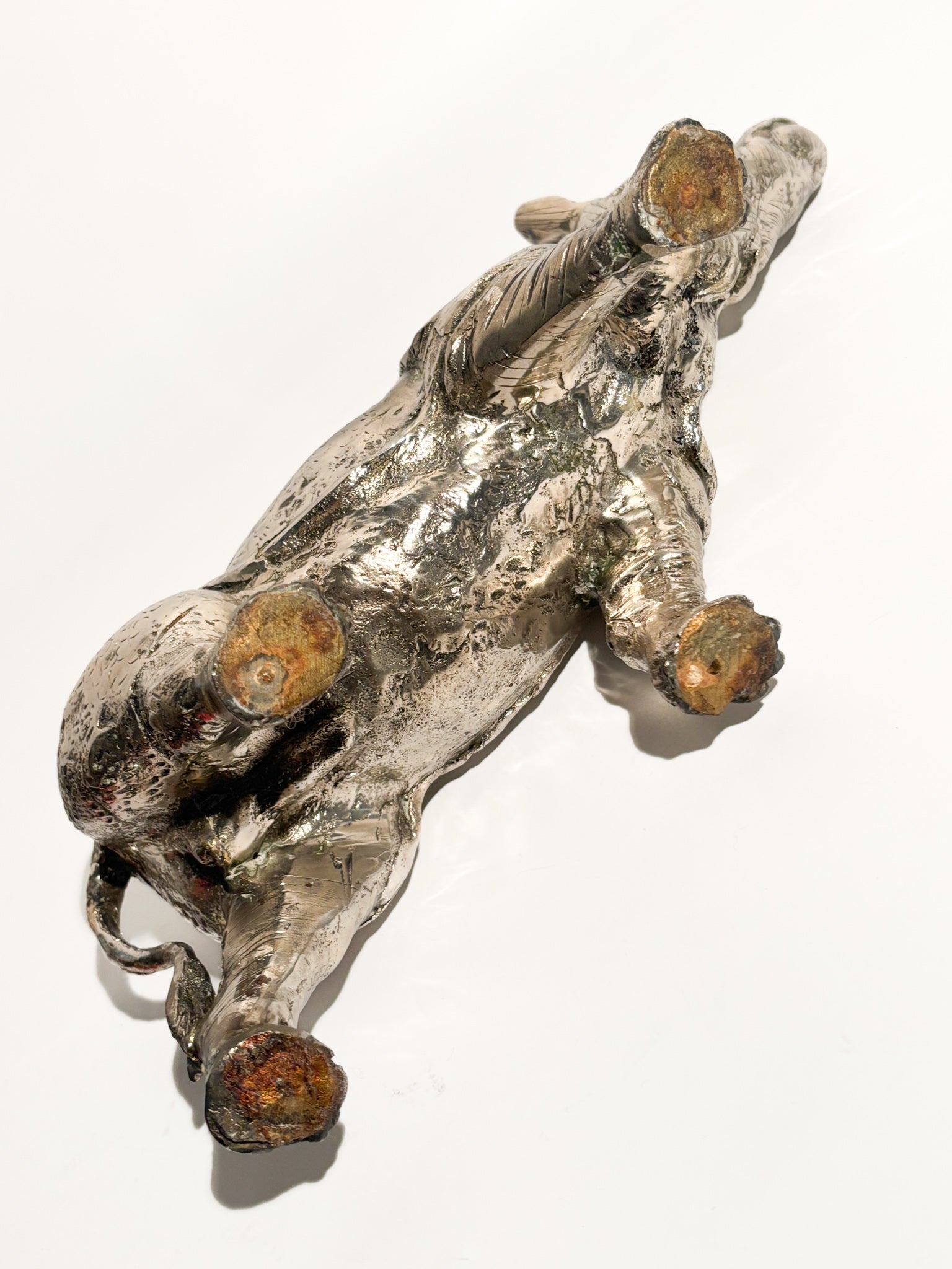 Silvered Metal Rhinoceros Sculpture 80s