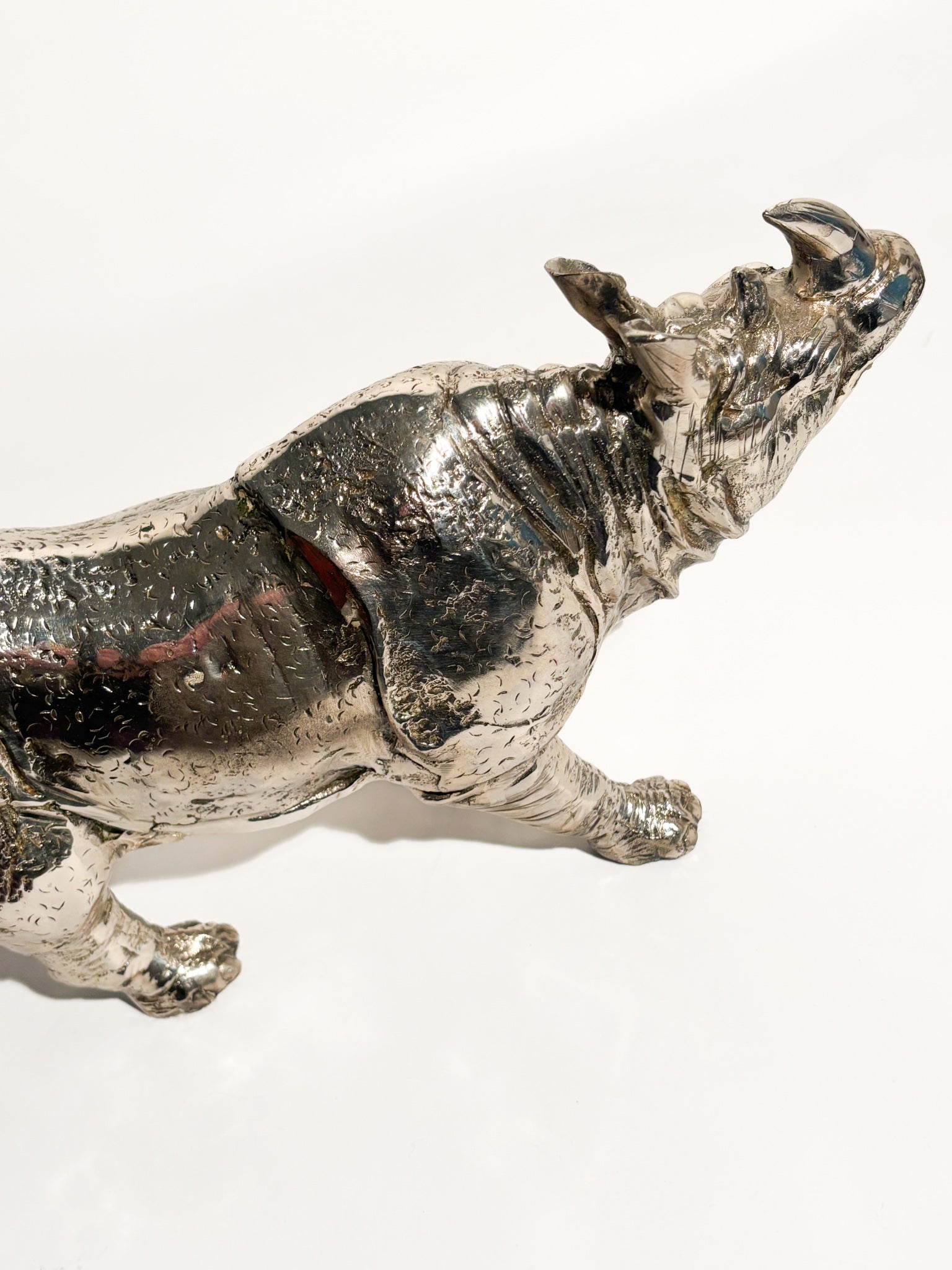 Silvered Metal Rhinoceros Sculpture 80s