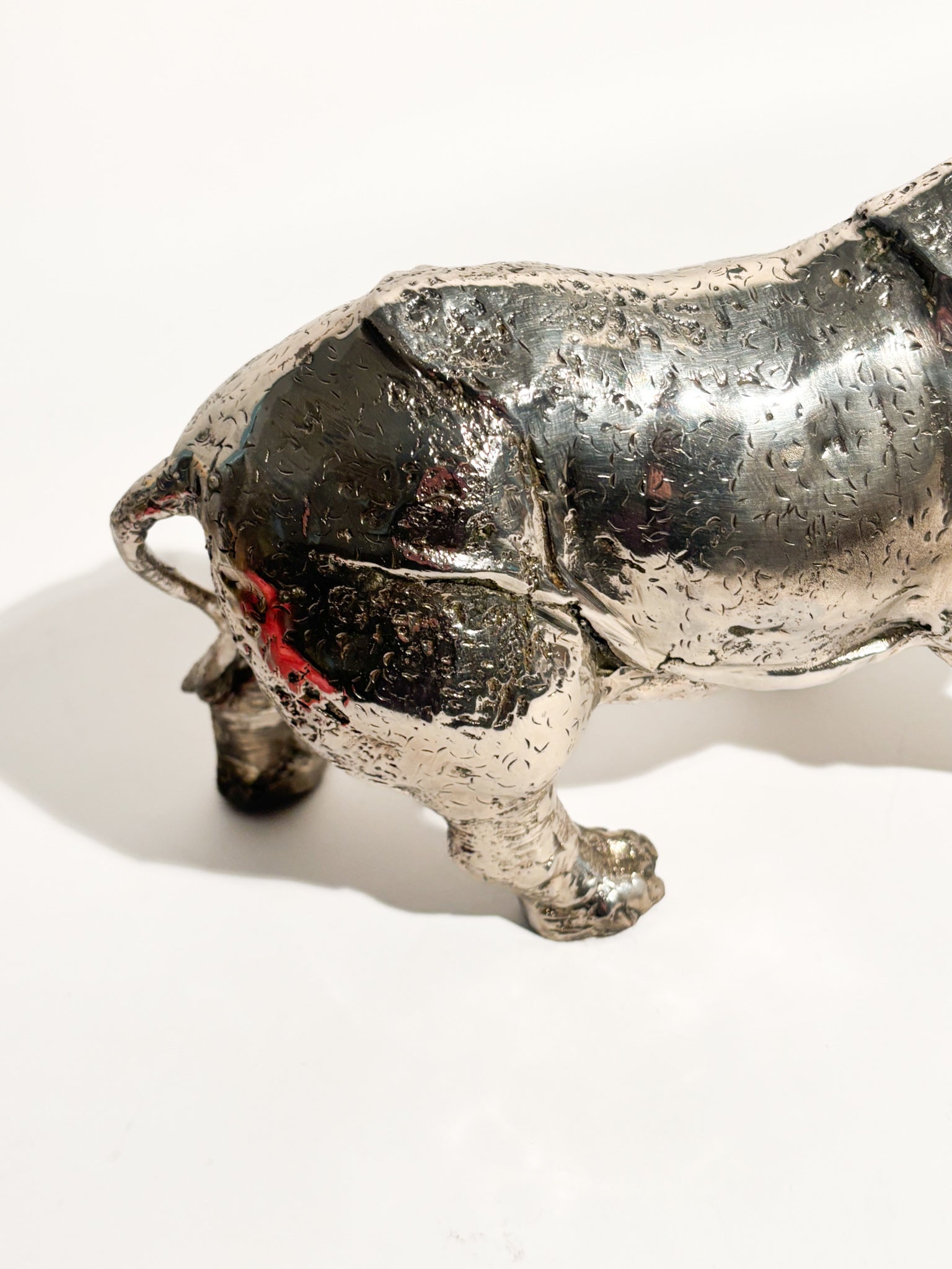 Silvered Metal Rhinoceros Sculpture 80s