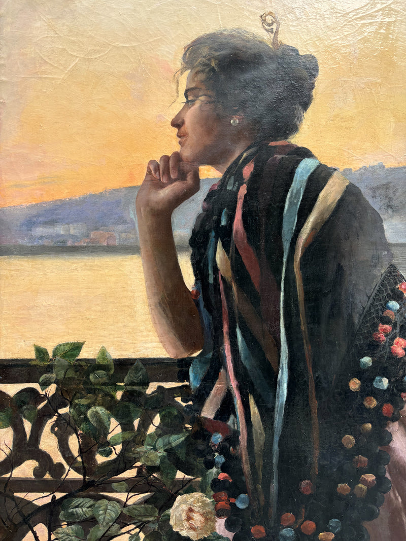 Dipinto Olio su Tela Ritratto Art Nouveau di Onofrio Ferrara Primi Novecento