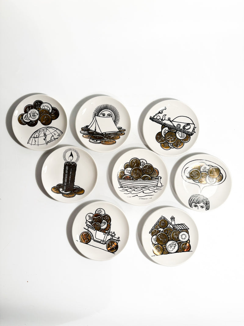 Set of Eight Fornasetti Coasters with 'Coins' Decoration for Banca Unione Milano from the 1960s