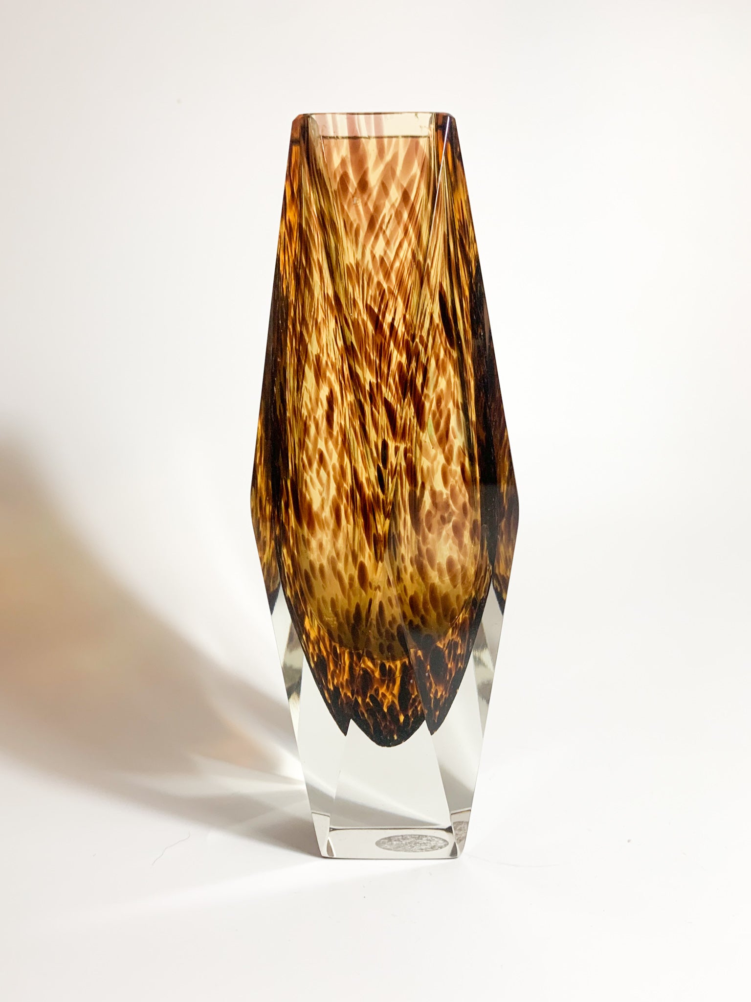 Vaso Geometrico in Vetro di Murano Maculato Attribuito a Flavio Poli Anni 60