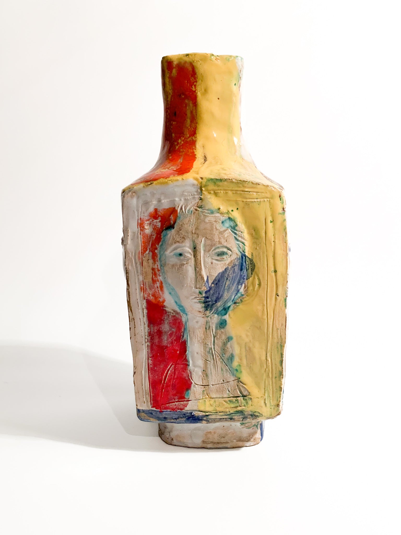 Ceramic Vase Made by Cantagalli Carved in Relief 1954