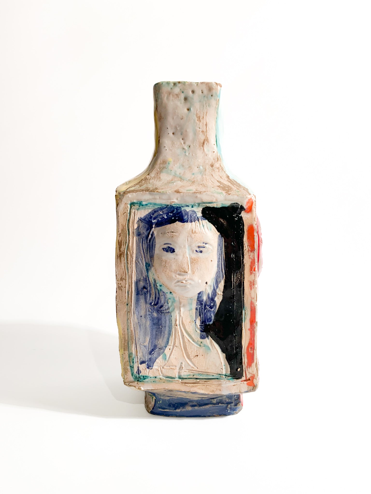 Ceramic Vase Made by Cantagalli Carved in Relief 1954