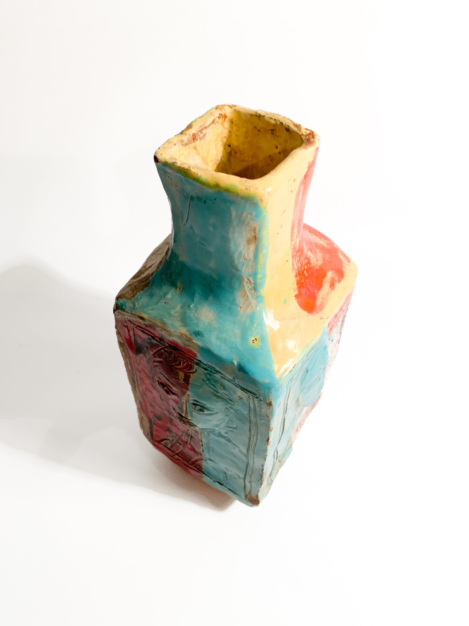 Ceramic Vase Made by Cantagalli Carved in Relief 1954