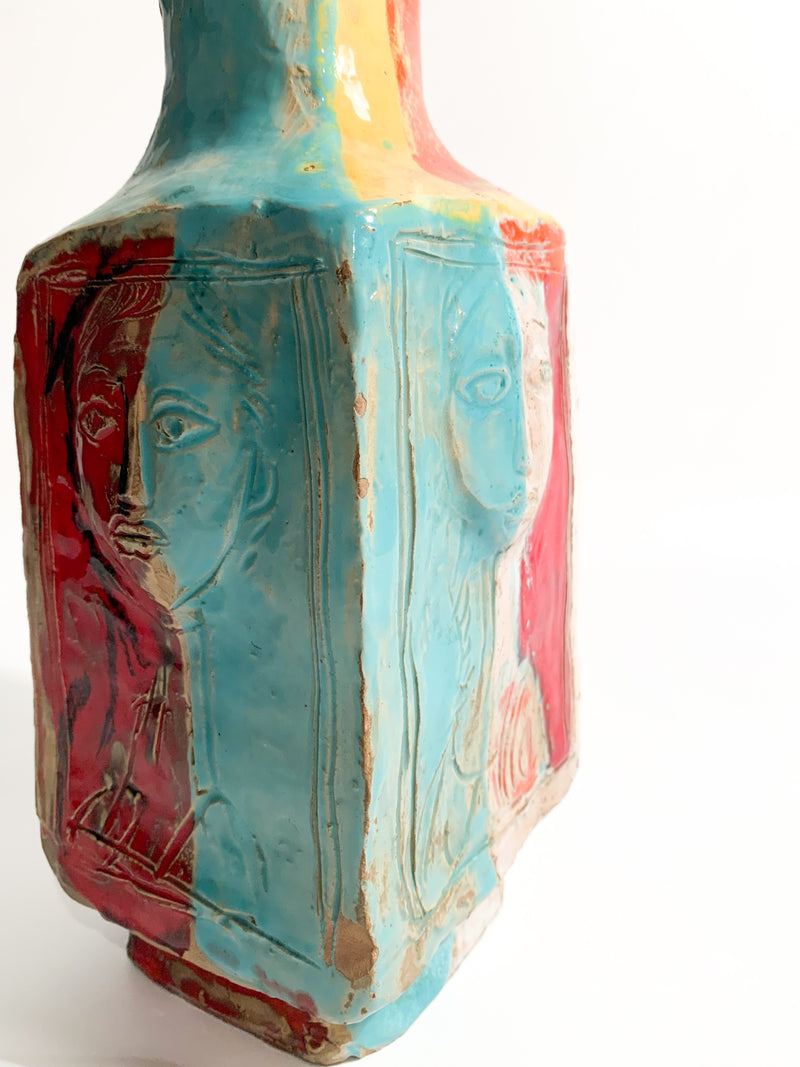 Ceramic Vase Made by Cantagalli Carved in Relief 1954