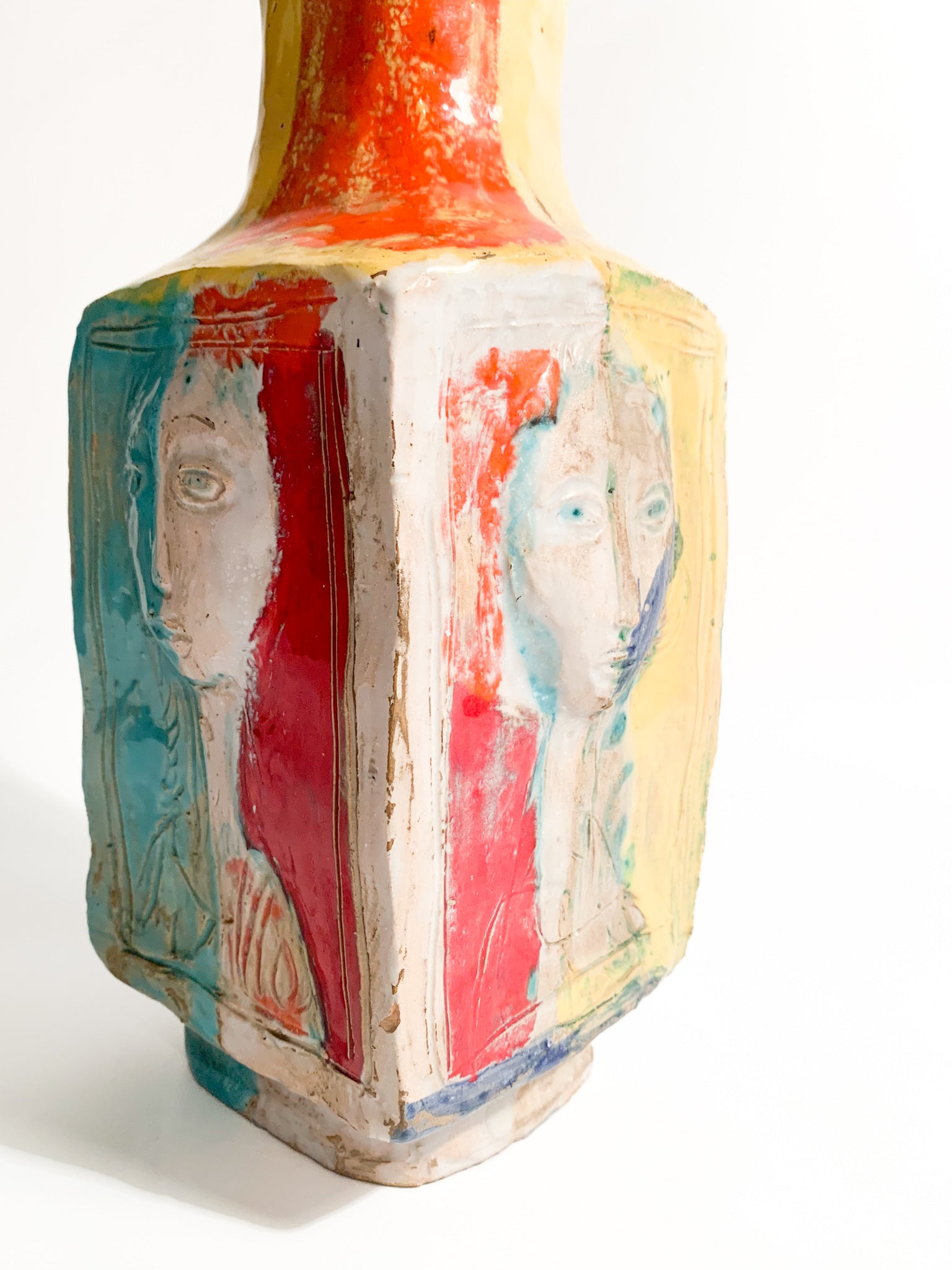 Ceramic Vase Made by Cantagalli Carved in Relief 1954