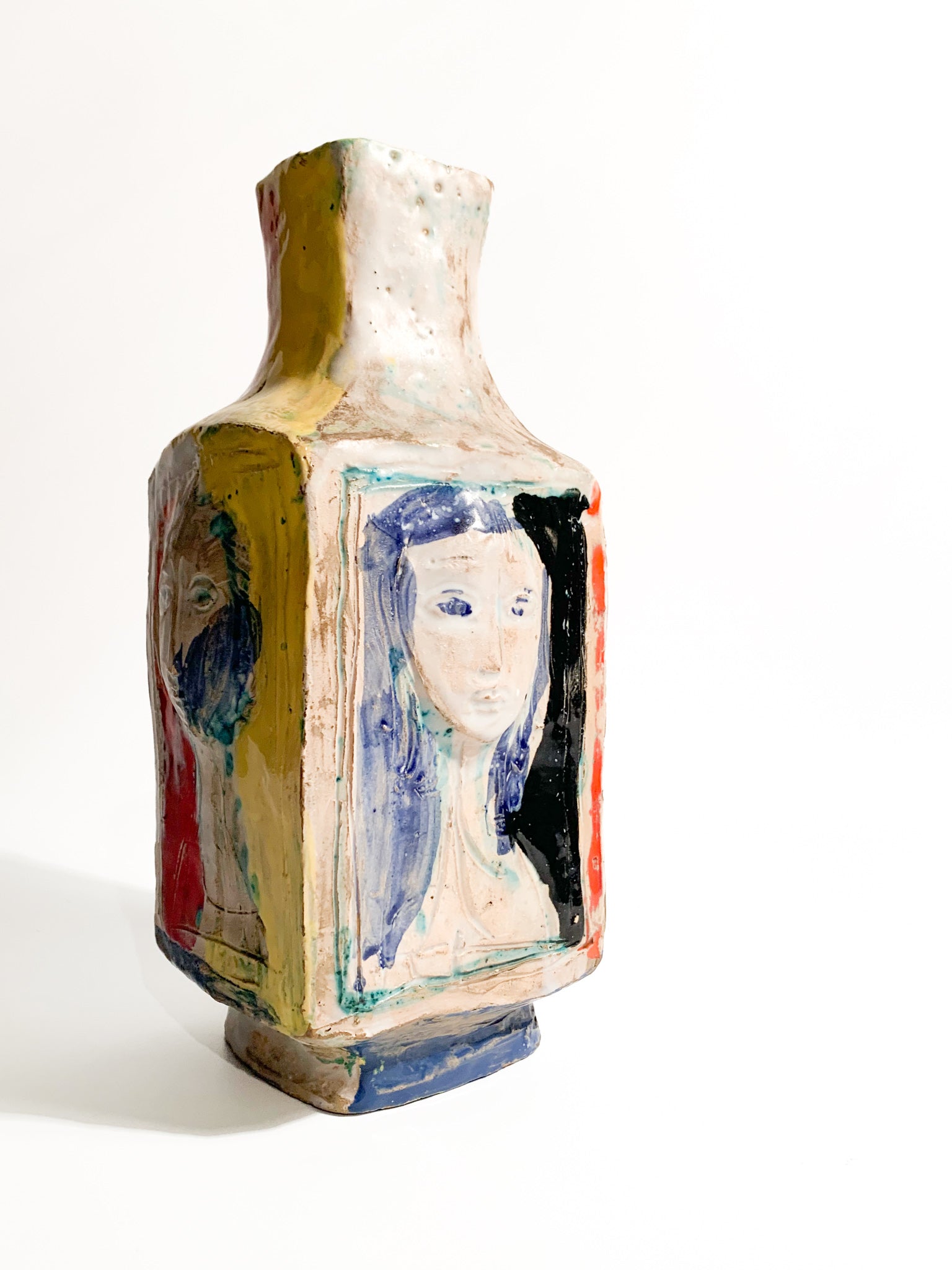 Ceramic Vase Made by Cantagalli Carved in Relief 1954