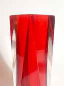 Vaso Geometrico in Vetro di Murano Rosso e Azzurro Attribuito a Flavio Poli Anni 60