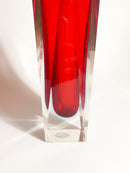 Vaso Geometrico in Vetro di Murano Rosso e Azzurro Attribuito a Flavio Poli Anni 60