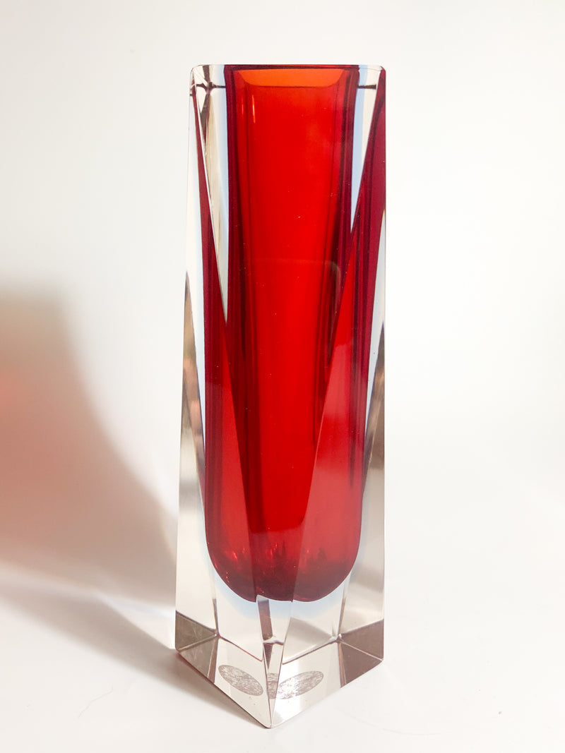 Geometric Vase in Red and Blue Murano Glass Attributed to Flavio Poli 1960s