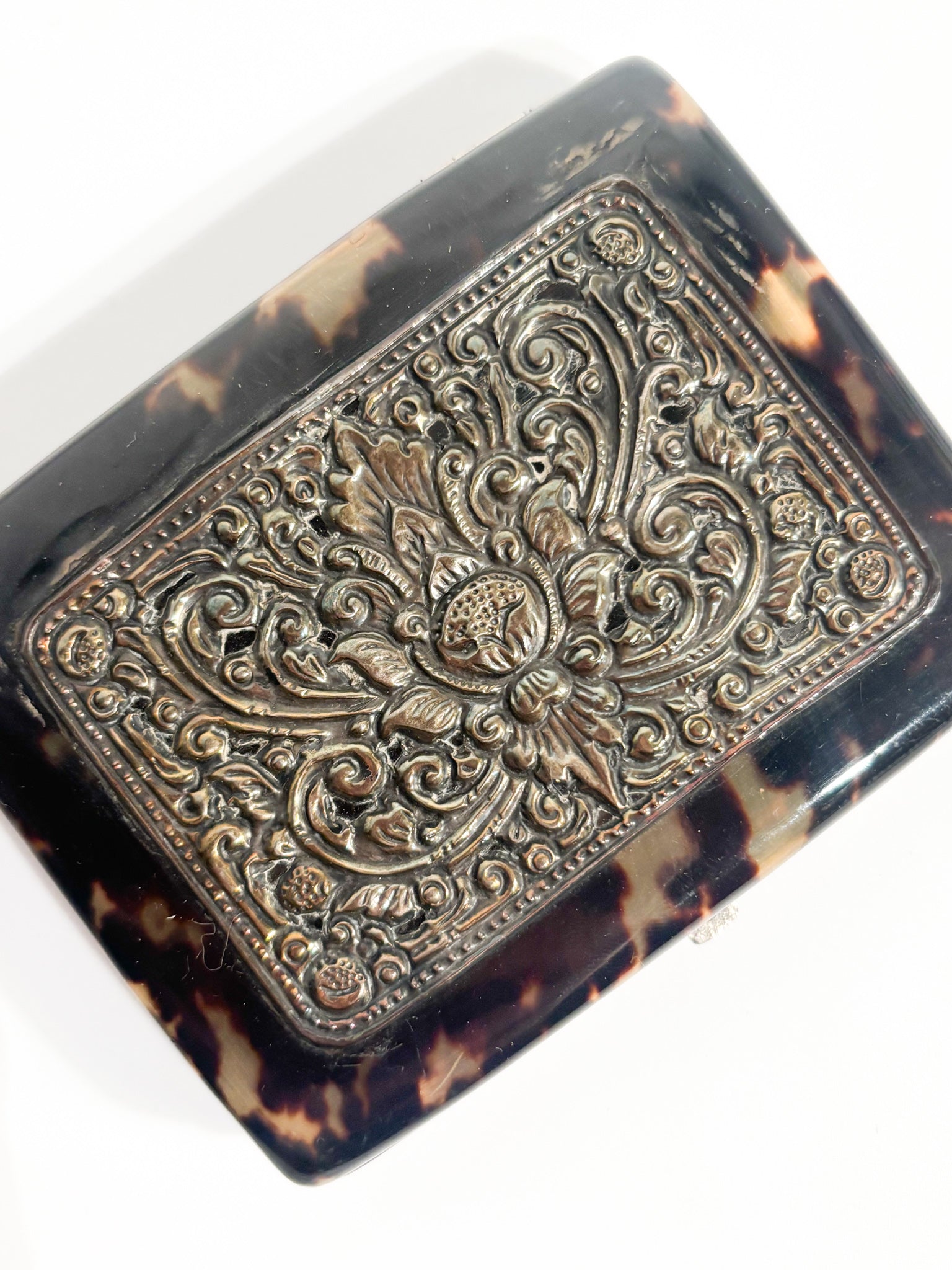 Antique Tortoiseshell Cigarette Case with Metal Decorations 19th Century