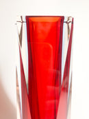 Vaso Geometrico in Vetro di Murano Rosso e Azzurro Attribuito a Flavio Poli Anni 60