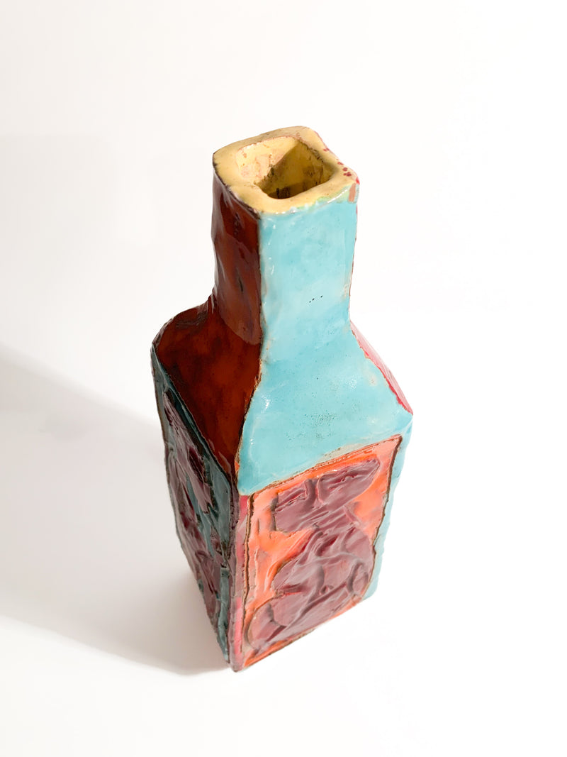 Multicolored Ceramic Vase Attributed to the Cantagalli Manufacture in the 1950s