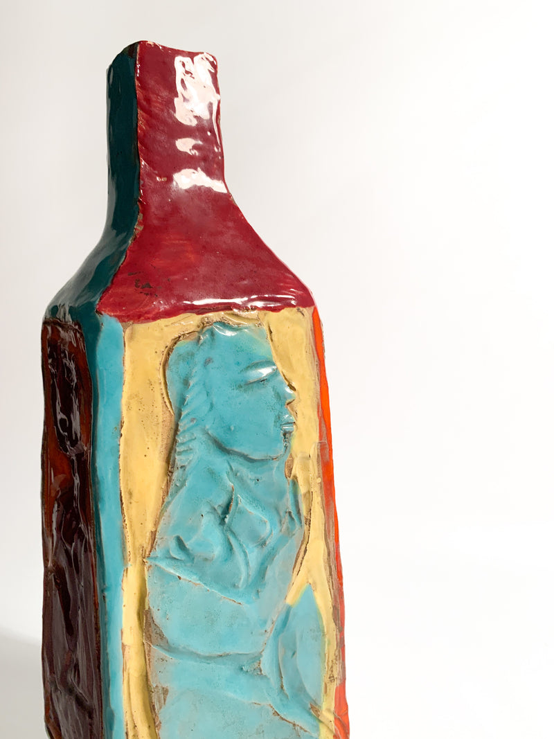 Multicolored Ceramic Vase Attributed to the Cantagalli Manufacture in the 1950s