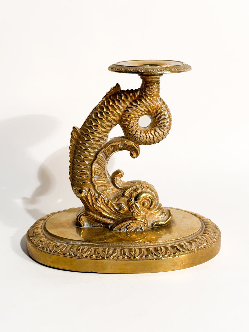 Candeliere Singolo in Bronzo Dorato a Forma di Pesce Anni 50