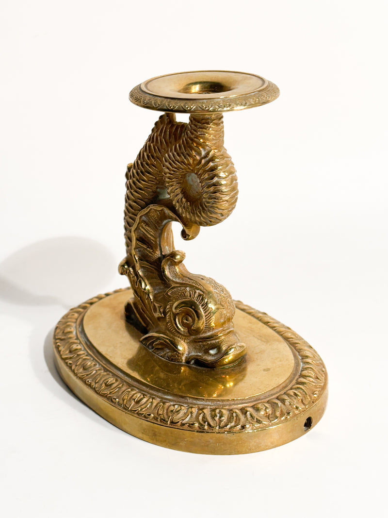 Candeliere Singolo in Bronzo Dorato a Forma di Pesce Anni 50