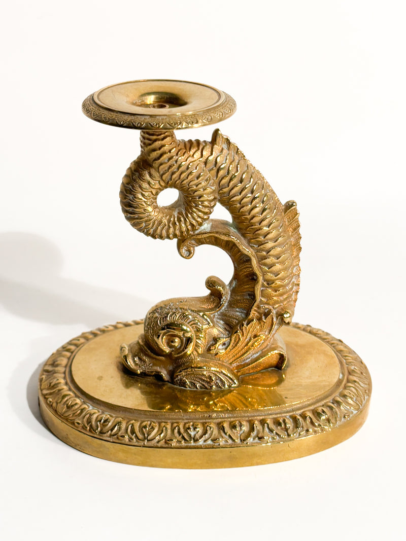 Candeliere Singolo in Bronzo Dorato a Forma di Pesce Anni 50
