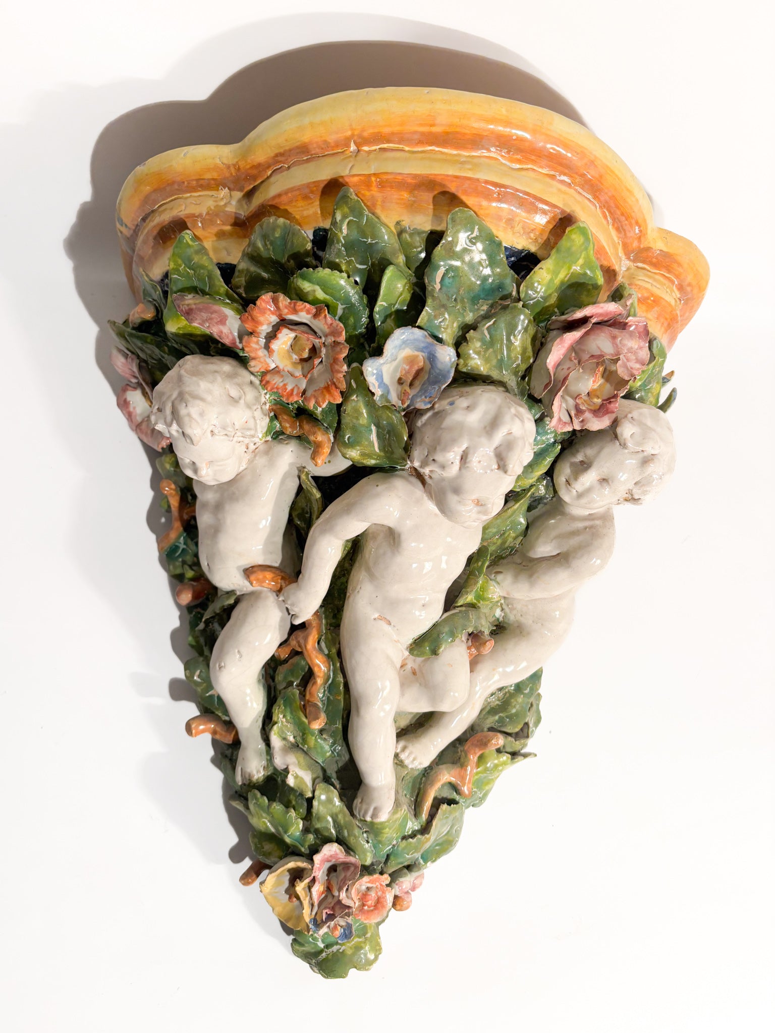 Shelf Attributed to Minghetti Ceramics Handcrafted and Painted in the 1800s