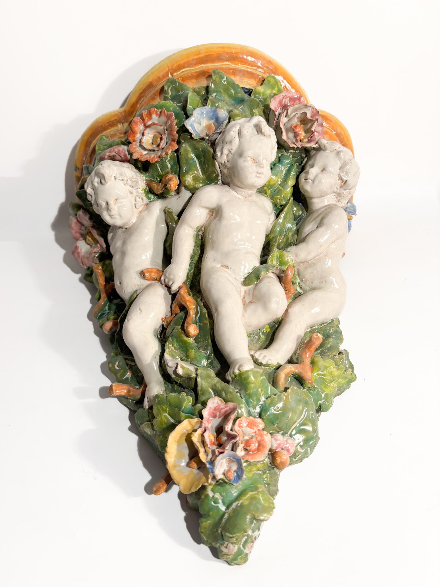 Shelf Attributed to Minghetti Ceramics Handcrafted and Painted in the 1800s