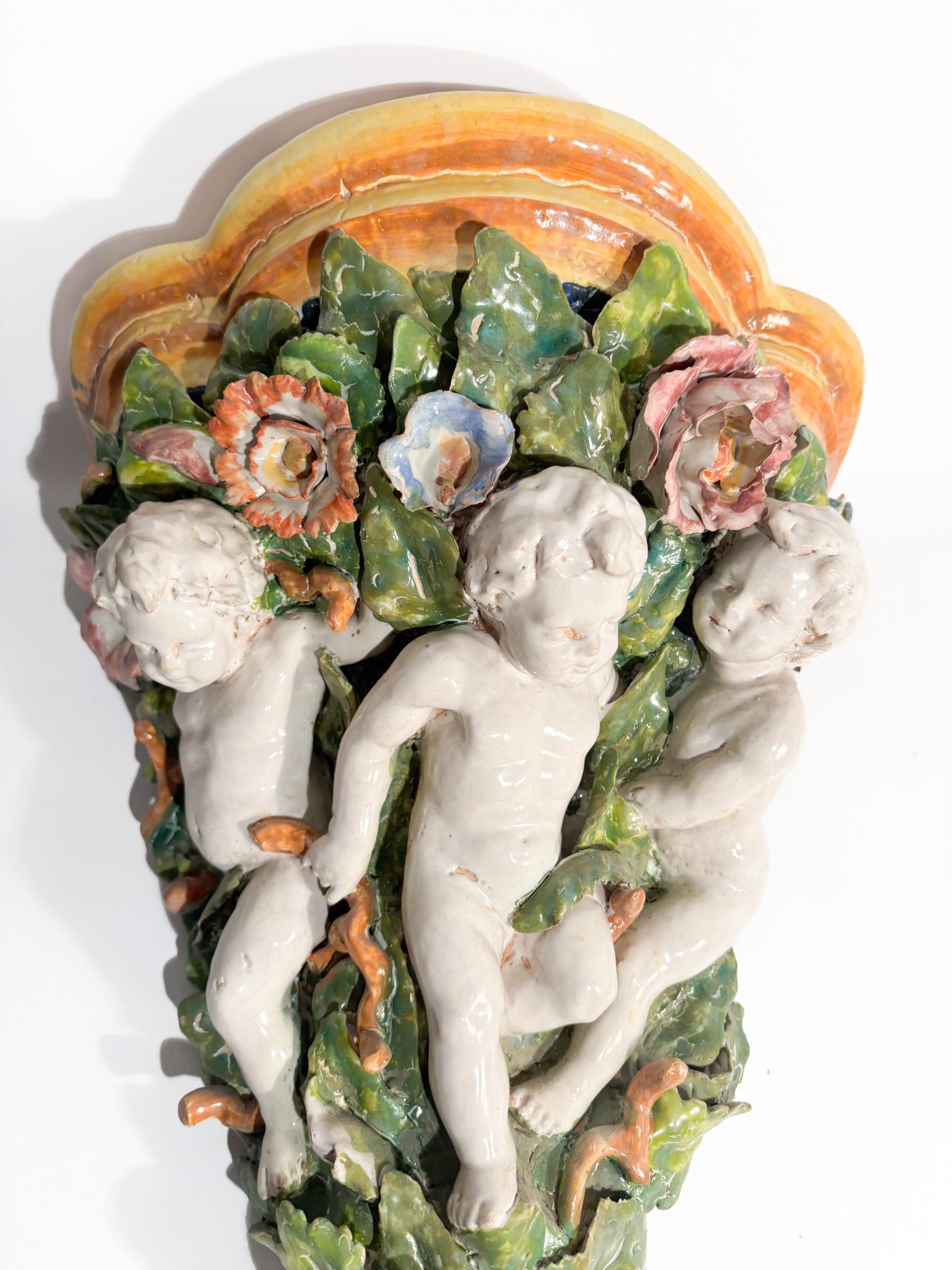 Shelf Attributed to Minghetti Ceramics Handcrafted and Painted in the 1800s