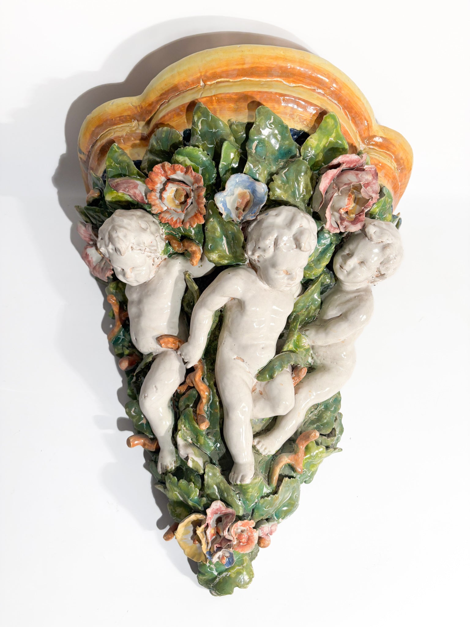 Shelf Attributed to Minghetti Ceramics Handcrafted and Painted in the 1800s