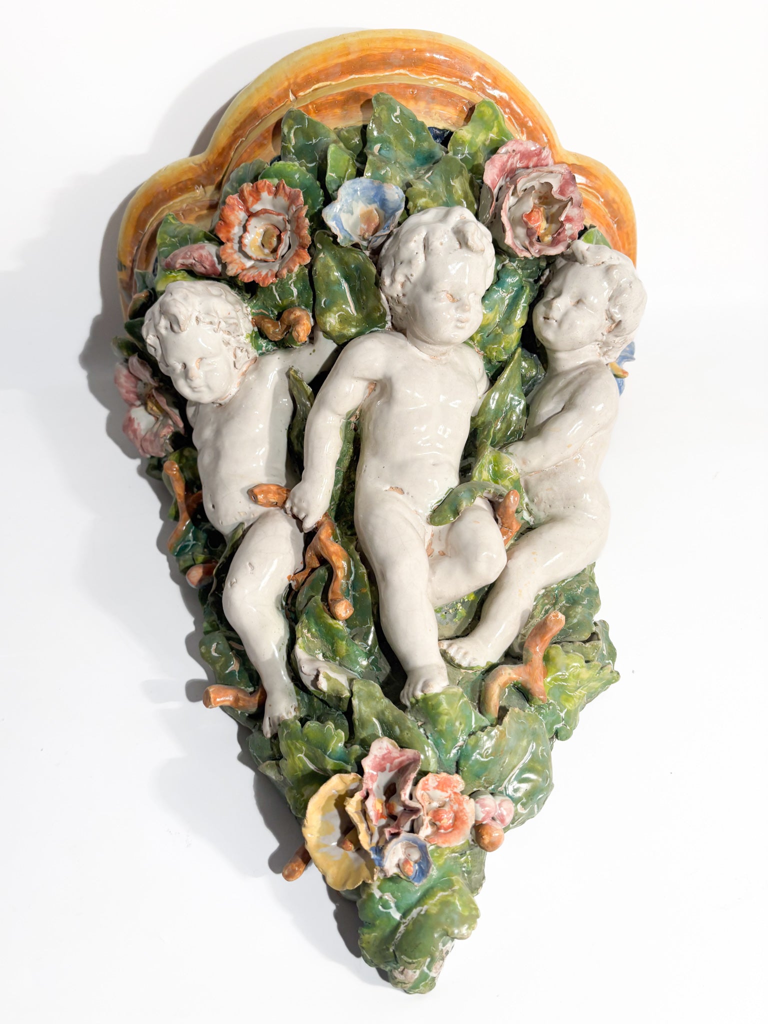 Shelf Attributed to Minghetti Ceramics Handcrafted and Painted in the 1800s