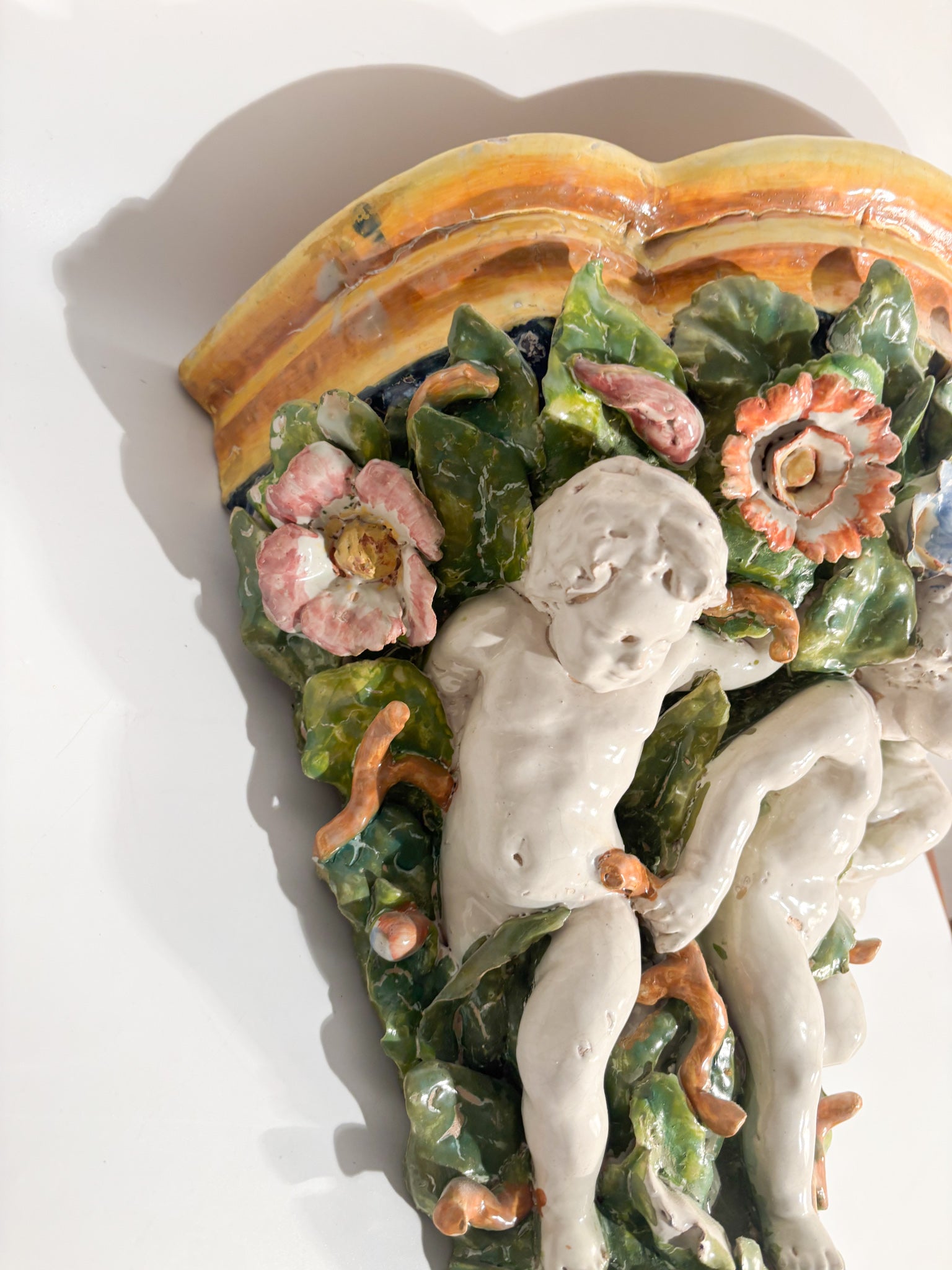 Shelf Attributed to Minghetti Ceramics Handcrafted and Painted in the 1800s