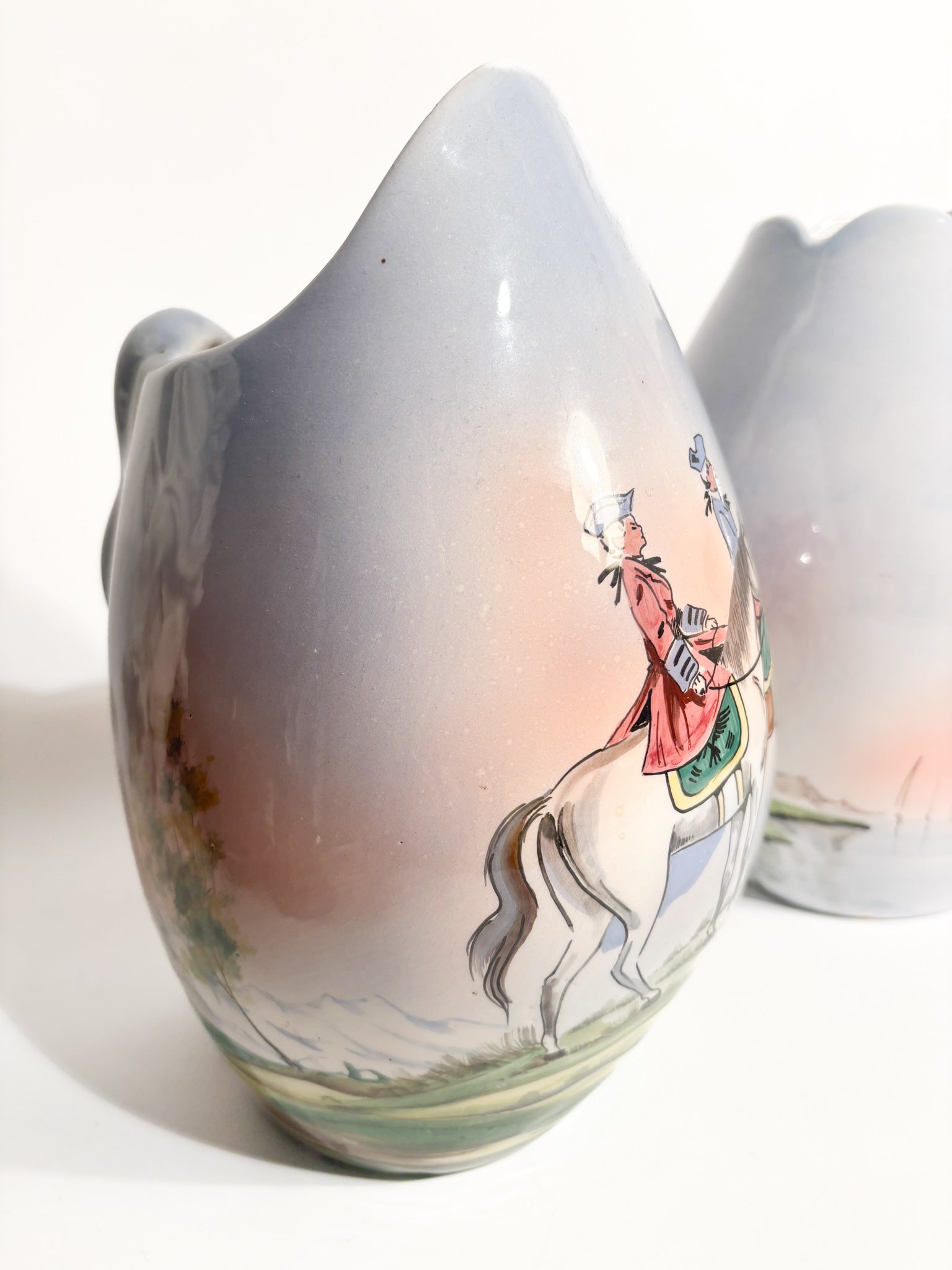 Pair of Vases in Hand-Painted Castelli Ceramics from the 1950s