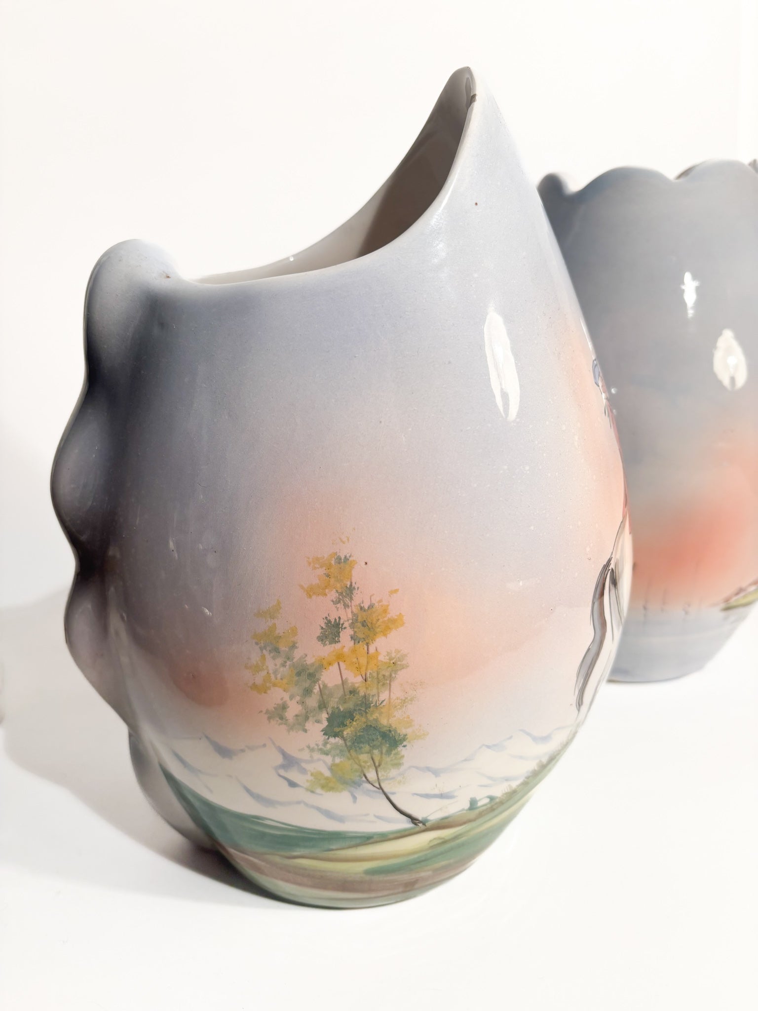 Pair of Vases in Hand-Painted Castelli Ceramics from the 1950s
