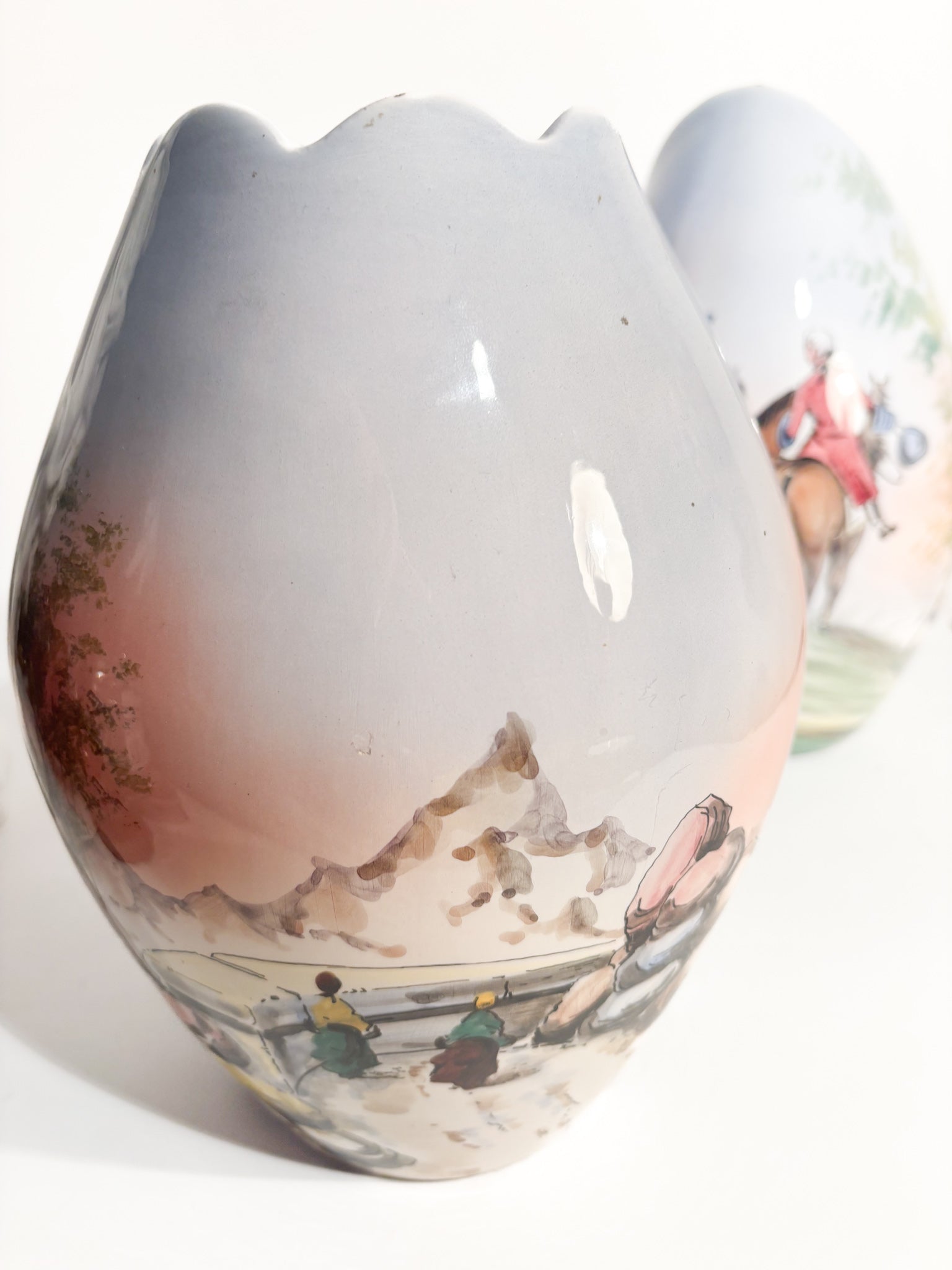 Pair of Vases in Hand-Painted Castelli Ceramics from the 1950s