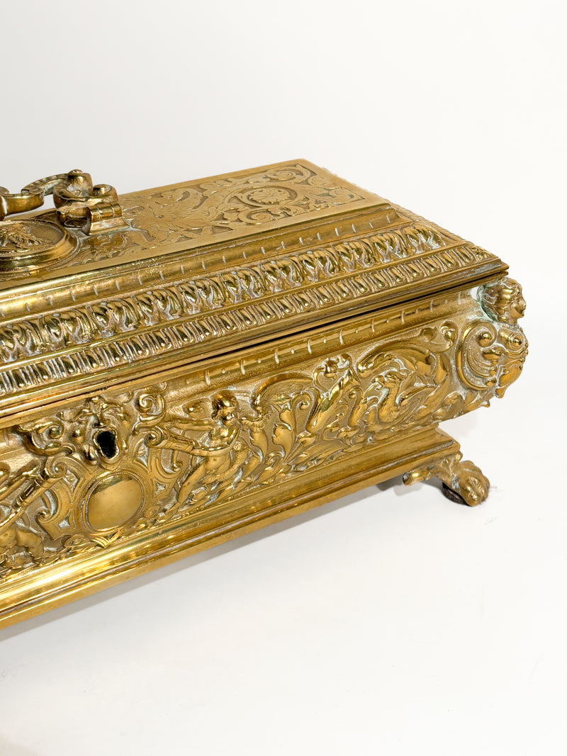 Scatola in Bronzo Dorato e Interno in Velluto Stile Impero