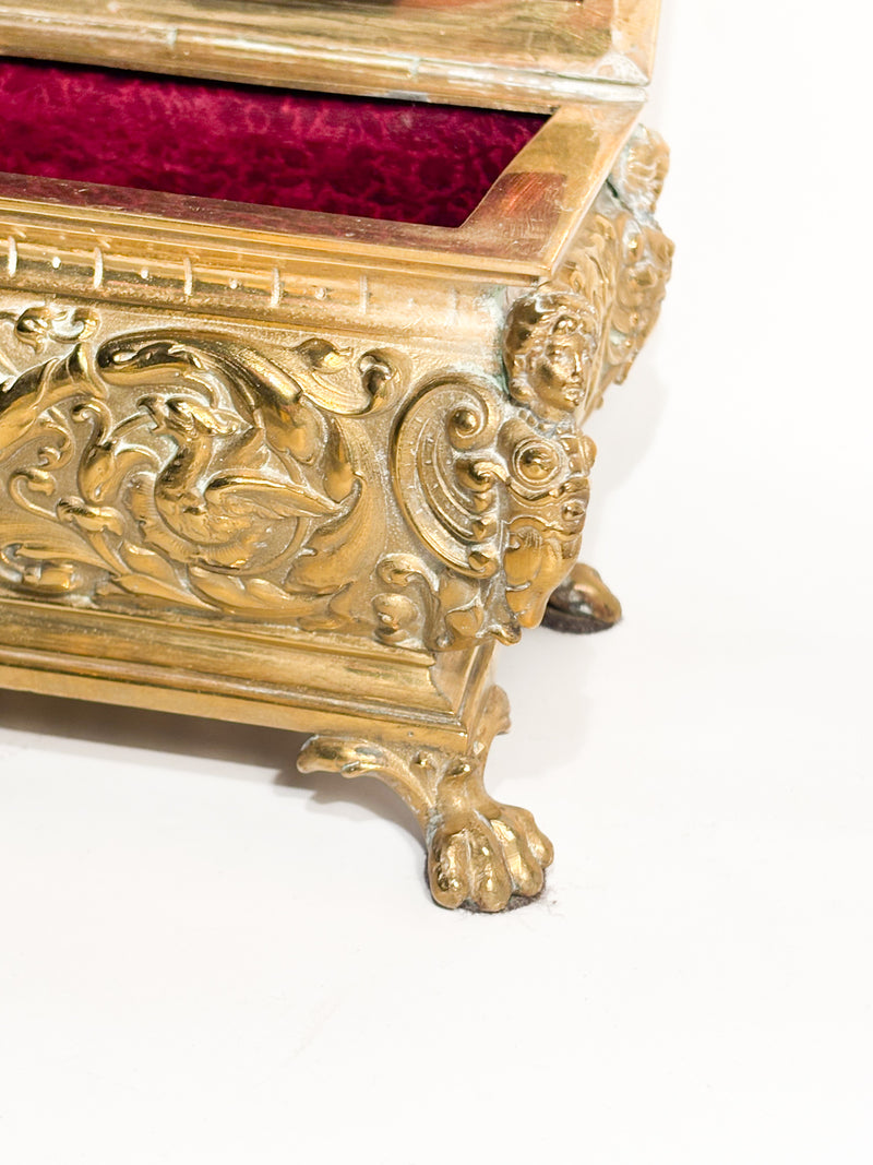 Scatola in Bronzo Dorato e Interno in Velluto Stile Impero