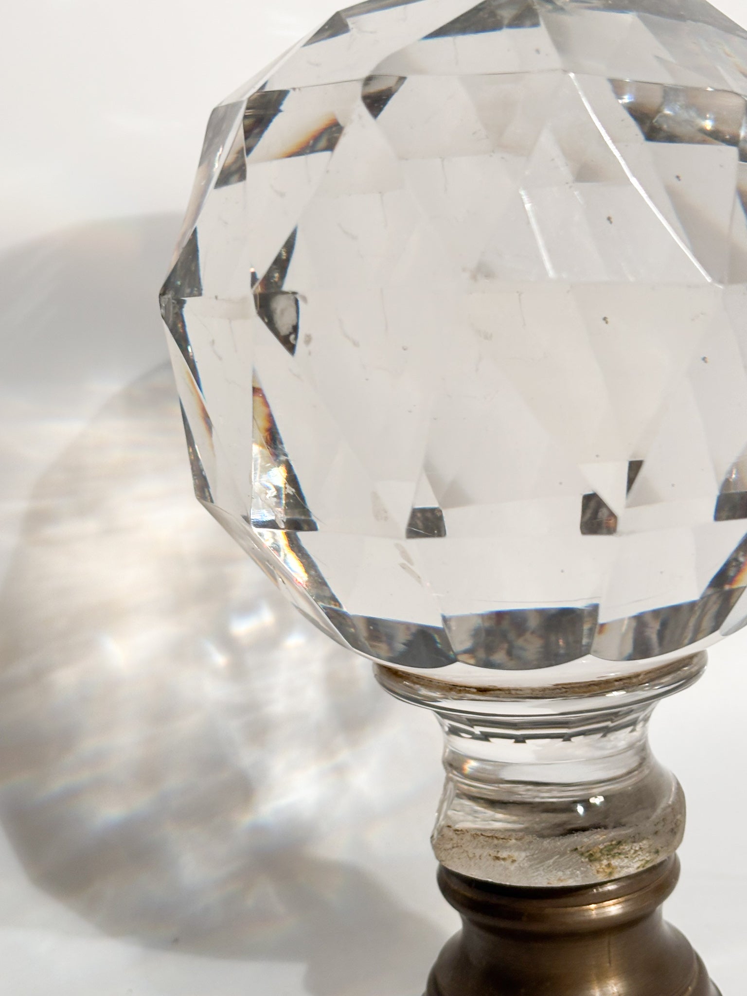 Bohemian Crystal Staircase Sphere with Brass Base 19th Century