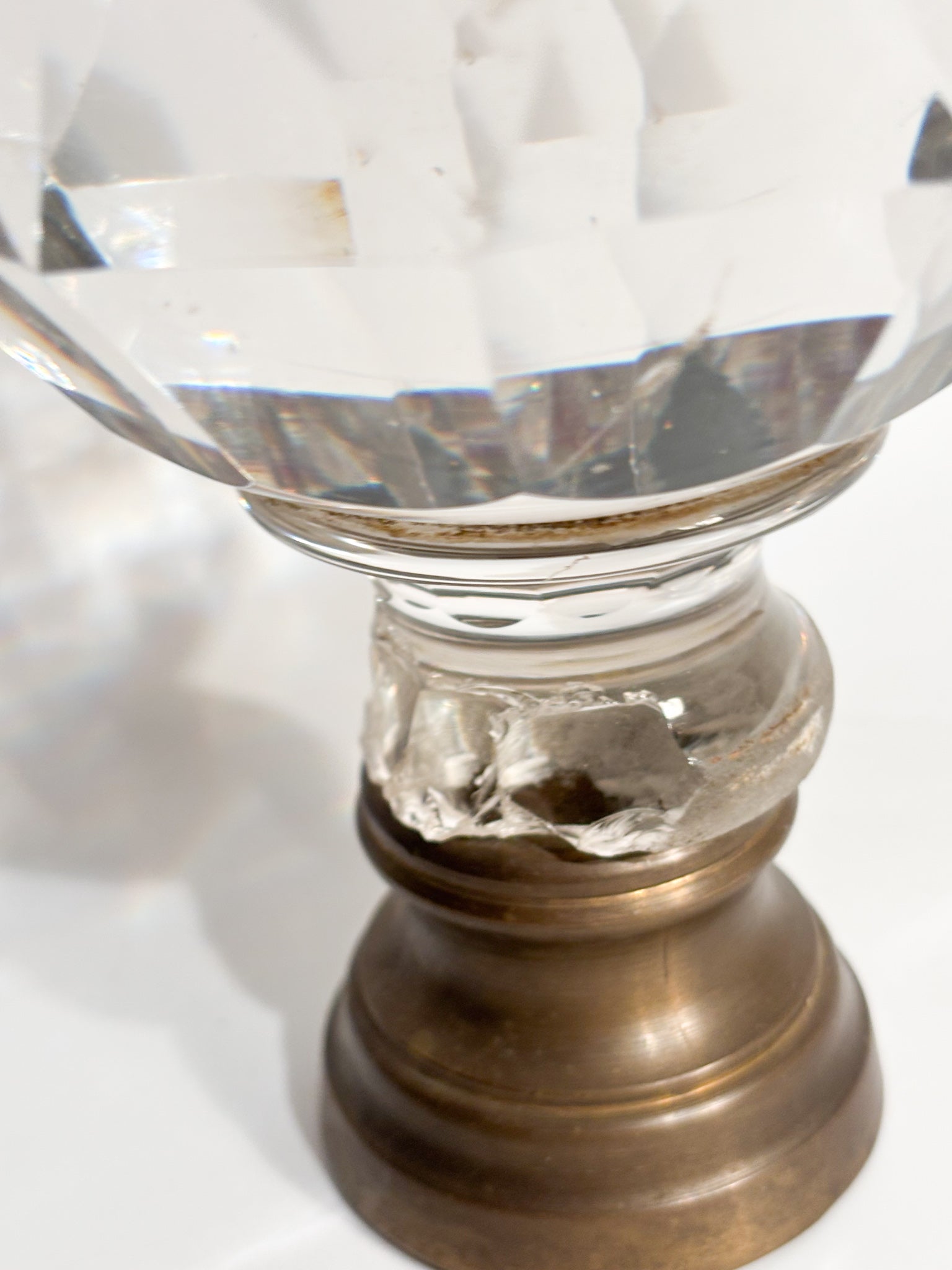 Bohemian Crystal Staircase Sphere with Brass Base 19th Century