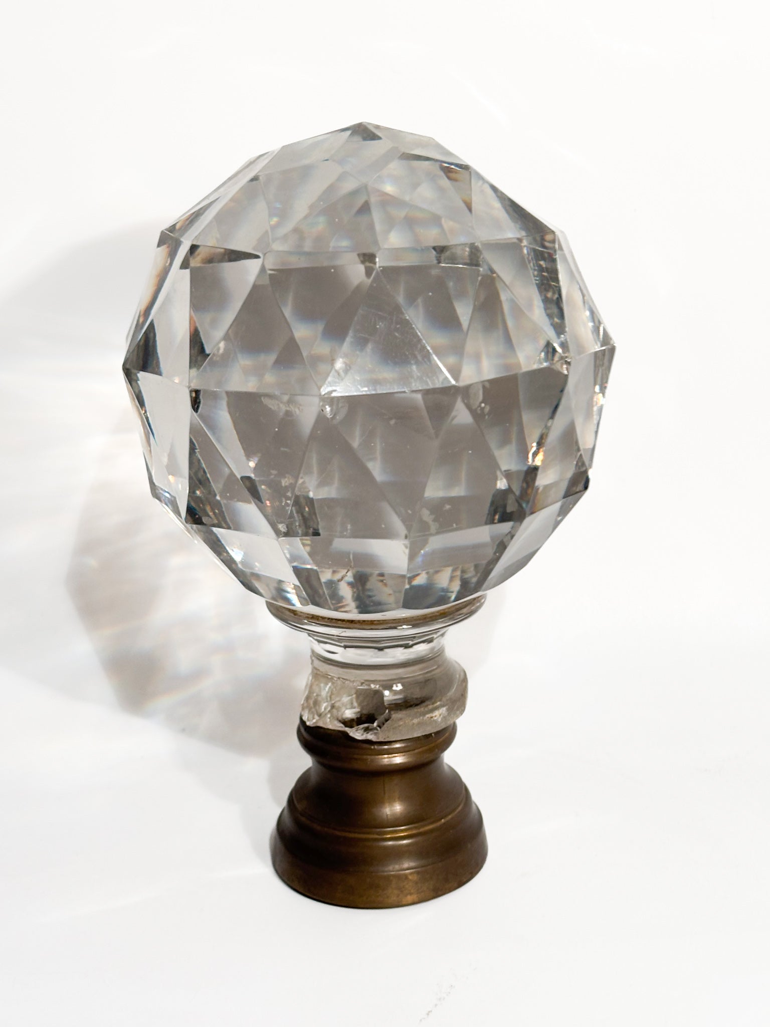 Bohemian Crystal Staircase Sphere with Brass Base 19th Century