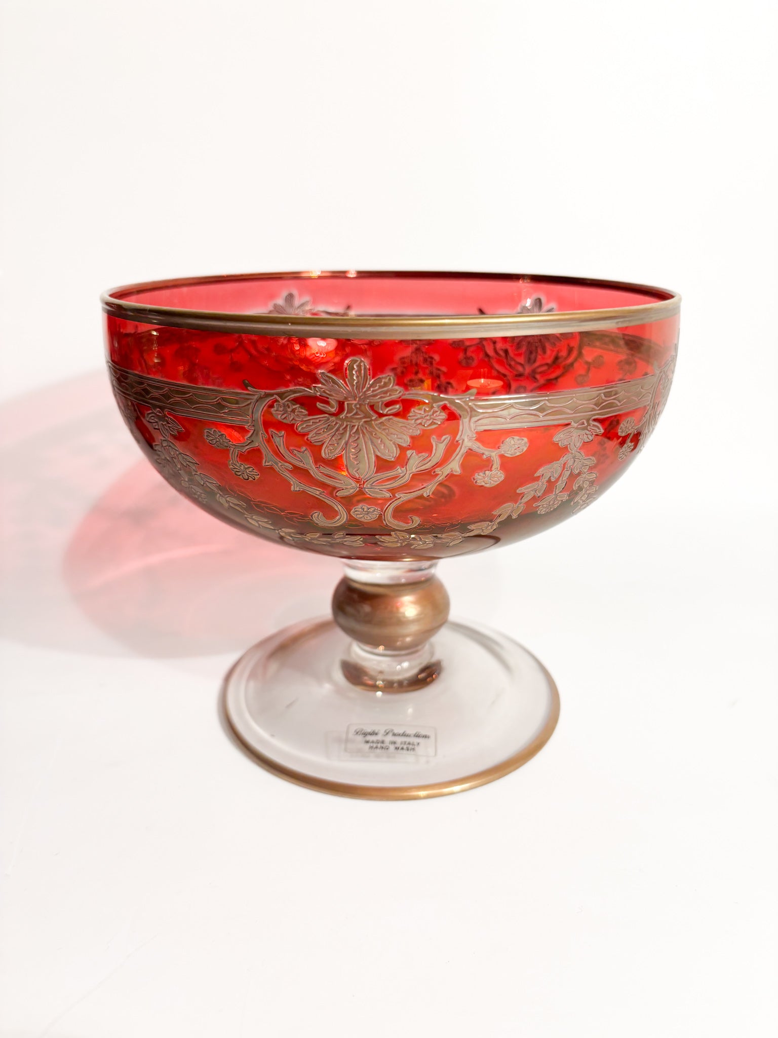 Centerpiece Bowl in Blown Glass and Golden Decorations by Bigibi Productions 20th Century