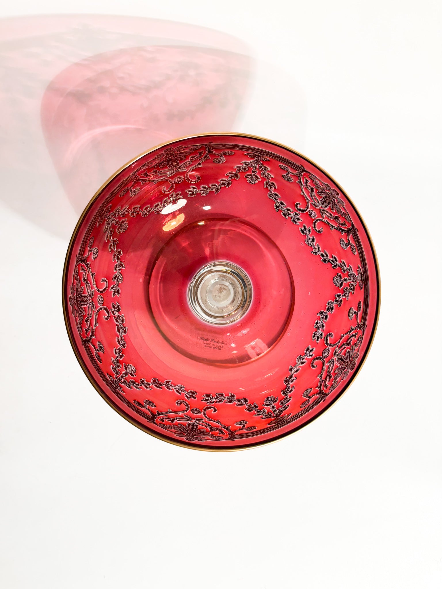 Centerpiece Bowl in Blown Glass and Golden Decorations by Bigibi Productions 20th Century